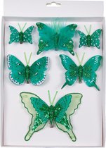 6x stuks decoratie vlinders op clip groen - Kerstversiering/woondecoratie/bruiloft versiering