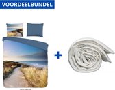 Luxe Zachte Dekbedovertrek Tweepersoons - 200x200/220cm - Inclusief 2 Kussenslopen - 100% Versterkt Katoen - Duinen + Wasbaar Microfiber Dekbed - 200x220cm - Wit