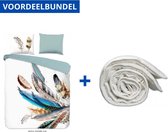 Luxe Zachte Dekbedovertrek Tweepersoons - 200x200/220cm - Inclusief 2 Kussenslopen - 100% Versterkt Katoen - Feather + Wasbaar Microfiber Dekbed - 200x220cm - Wit