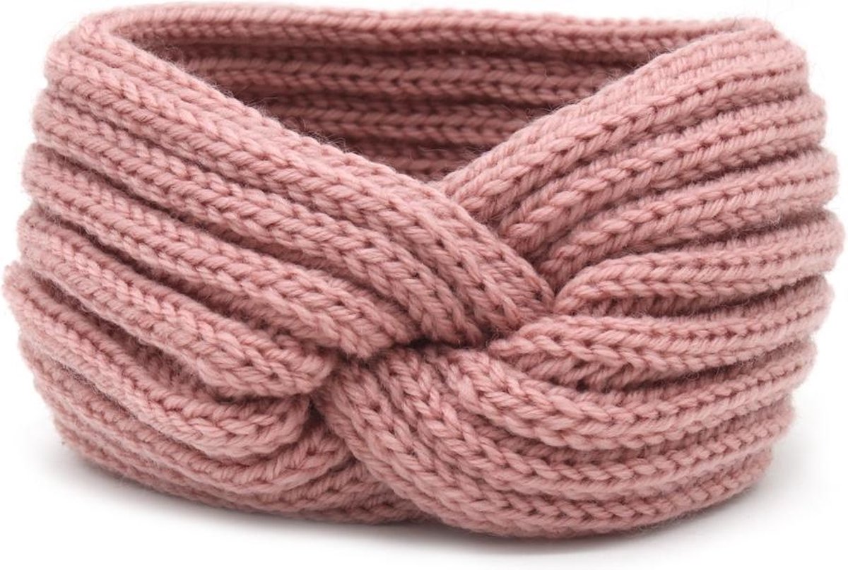 Dielay - Warme Gebreide Hoofdband - Oorwarmers - Roze