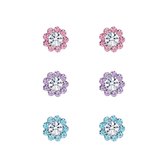 Joy|S - Zilveren bloem oorbellen kristal - set 3 paar