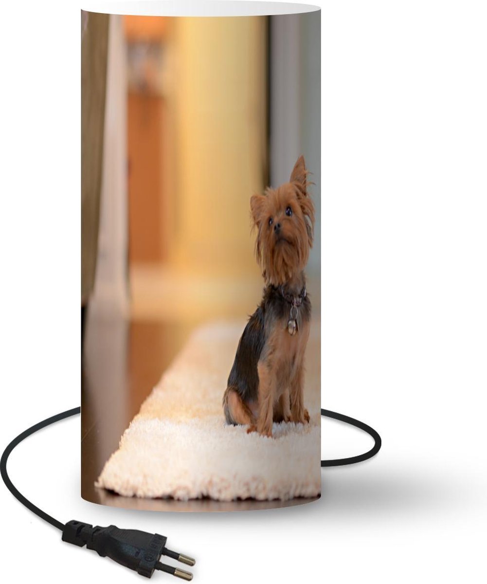 Lamp - Nachtlampje - Tafellamp slaapkamer - Een Yorkshire Terrier zit op een kleedje - 33 cm hoog - Ø15.9 cm - Inclusief LED lamp