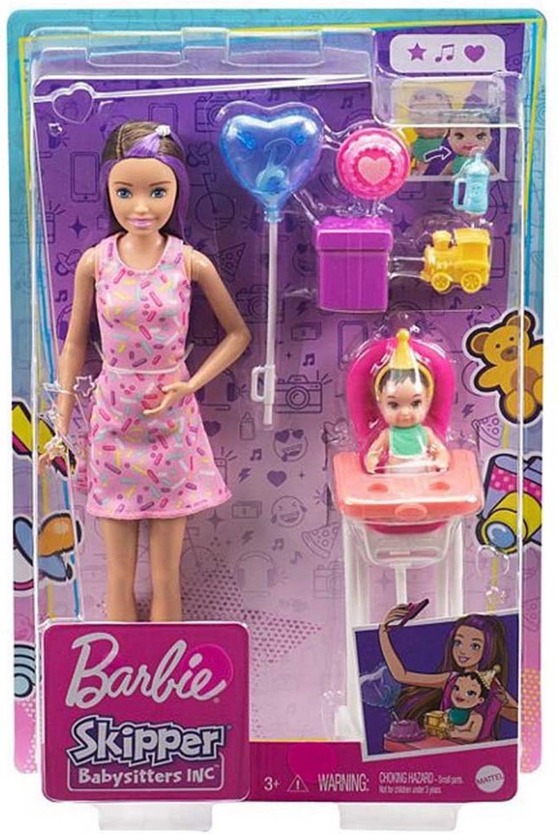 BARBIE Accessoires Babysitter poussette jaune + bébé - Barbie pas cher 