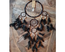 Dromenvanger Ganesha Dream - 22cm - Handgemaakt op Bali - Met Kauri schelpen - Zwart en Zilver - Veren - Dreamcatcher - Smith Premium®