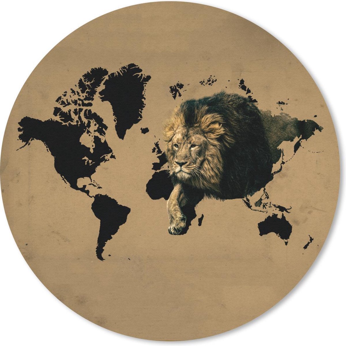 Muismat rond 40x40 cm - Mousepad Wereldkaart - Leeuw - Bruin - Ronde muismatten