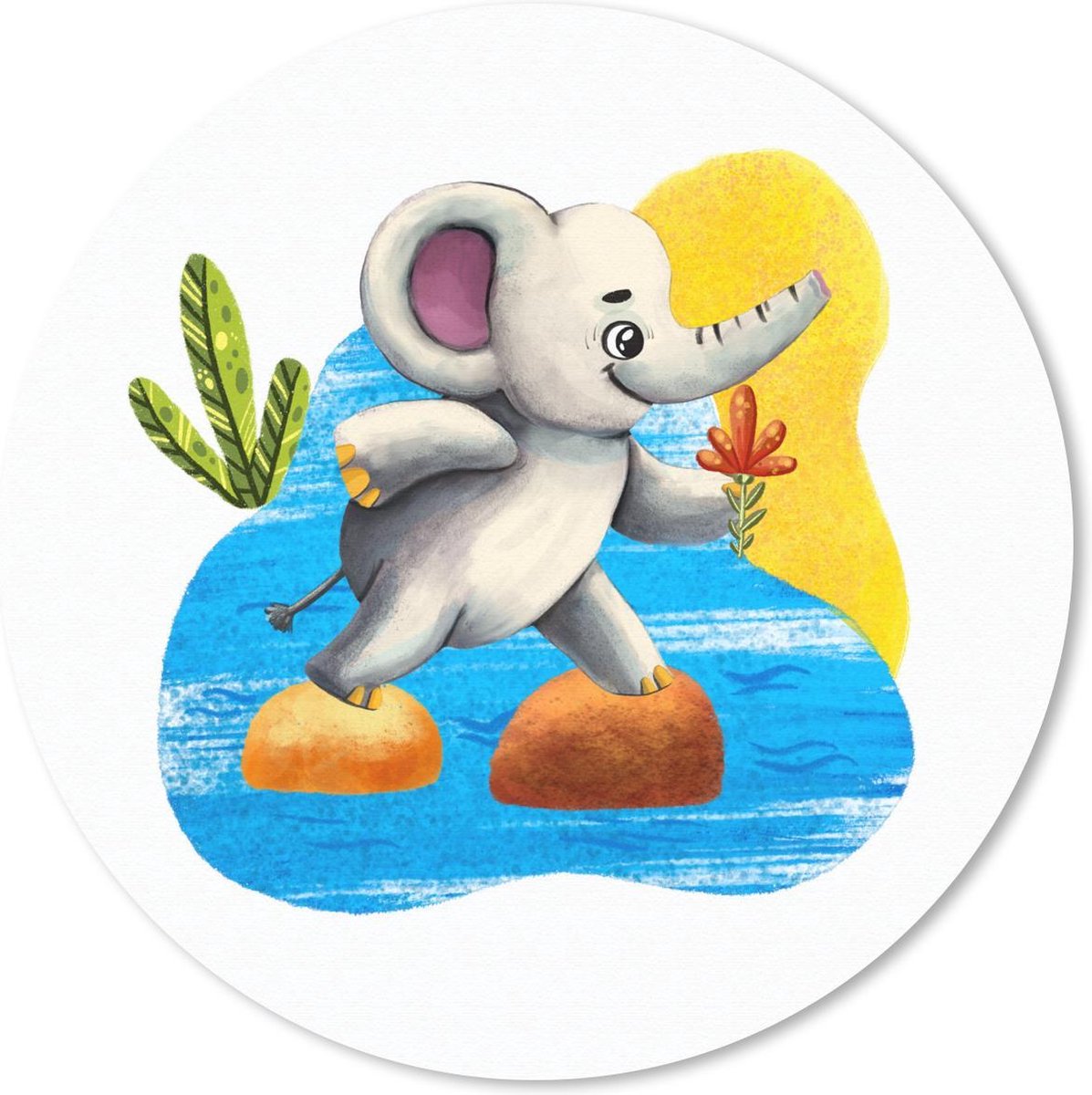 Muismat rond 50x50 cm - Mousepad Olifant - Bloemen - Water - Ronde muismatten