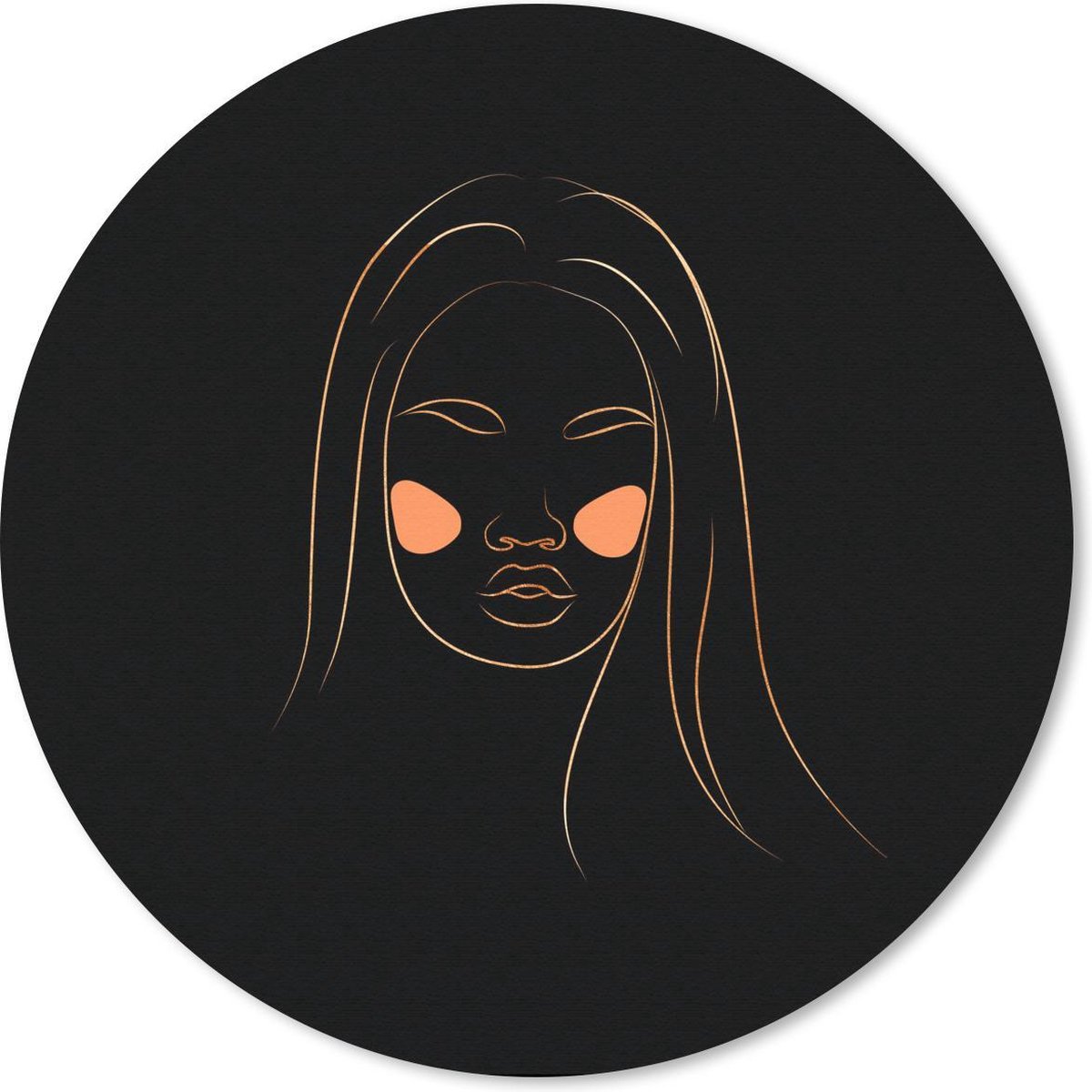 Muismat rond 50x50 cm - Mousepad Vrouw - Goud - Roze - Line art - Ronde muismatten