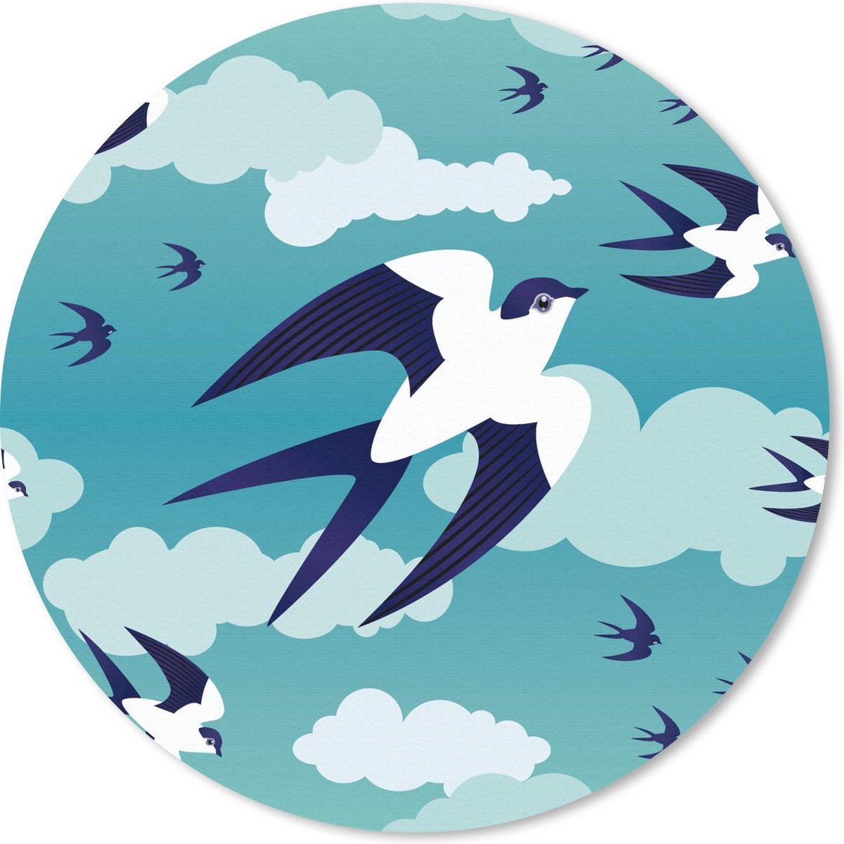 Muismat rond 50x50 cm - Mousepad Vogels - Zwaluw - Patronen - Ronde muismatten