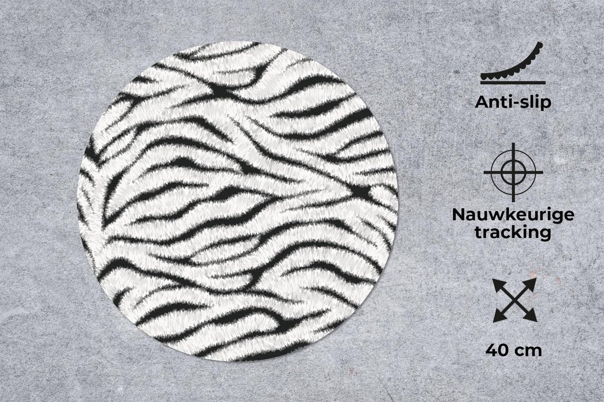 Muismat rond 40x40 cm - Mousepad Dierenprint - Zebra - Wit - Ronde muismatten