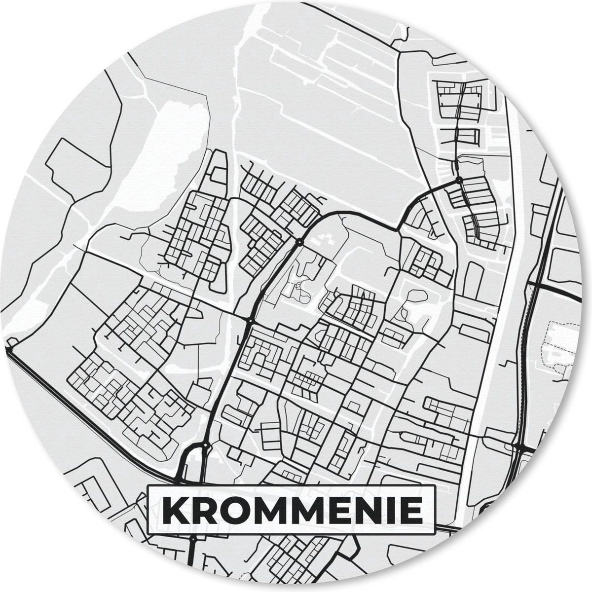 Muismat rond 40x40 cm - Mousepad Stadskaart - Krommenie - Grijs - Wit - Ronde muismatten