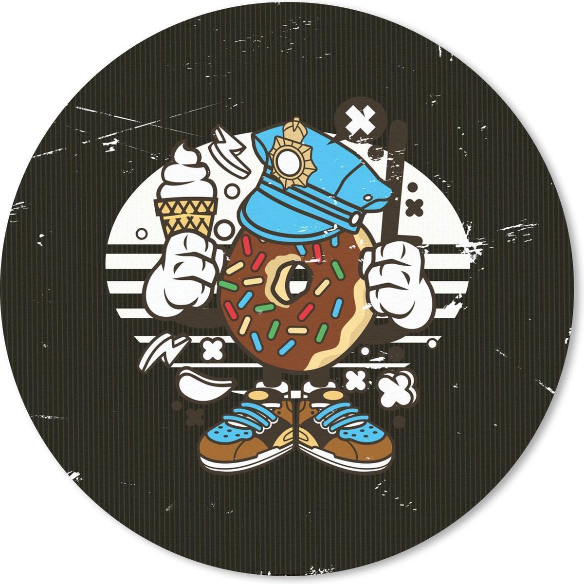 Muismat rond 50x50 cm - Mousepad Vintage - Donut - Politie - Ronde muismatten