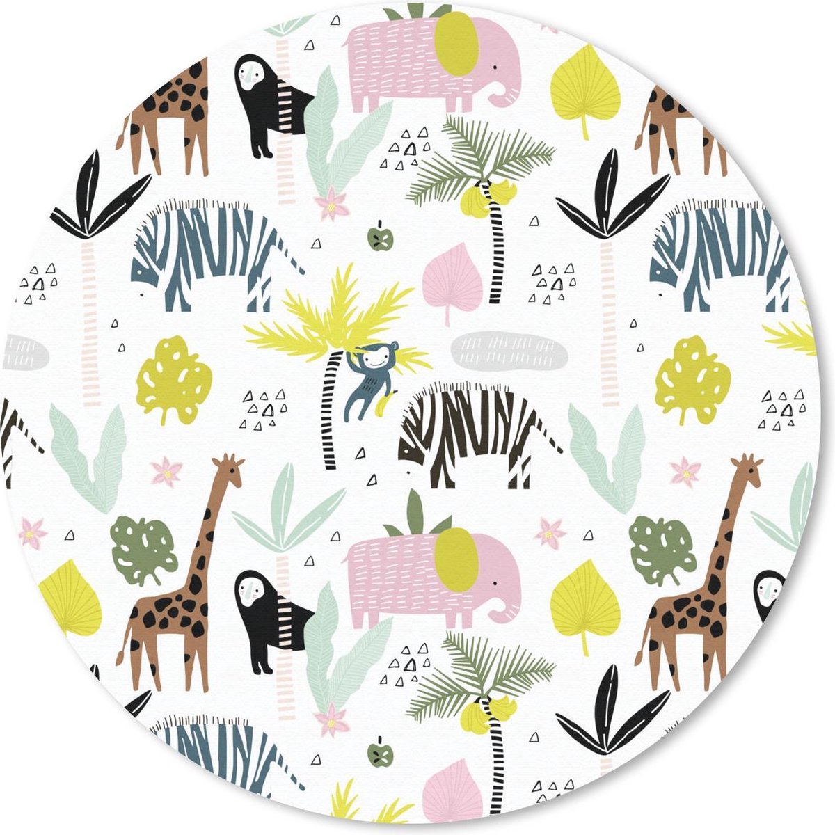 Muismat rond 50x50 cm - Mousepad Jungle - Olifant - Aap - Ronde muismatten