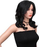Pruik-Pruiken dames / Premium Synthetic fiber lace wig/ Mono Lace -Grace  16 INCH #1 Jett Black