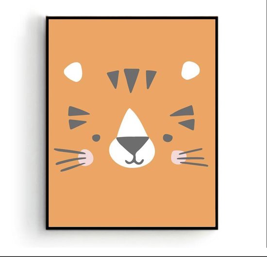 Poster Tijger Hoofd Oranje - Dieren - Kinderkamer - Dierenposter - Babykamer / Kinderposter - Babyshower Cadeau - Muurdecoratie - 50x40cm - Postercity