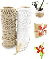 ECO Beige & Wit Papier Touw Set - 2 x 100M - 2mm - Lint voor Cadeauversiering, Tassen, Hoeden, Borduurwerk, Knutselen, natuurlijk en duurzaam papiergaren - Hobby DIY Koord