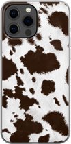 Apple iPhone 13 Pro Max Telefoonhoesje - Transparant Siliconenhoesje - Flexibel - Met Dierenprint - Koeien Patroon - Bruin