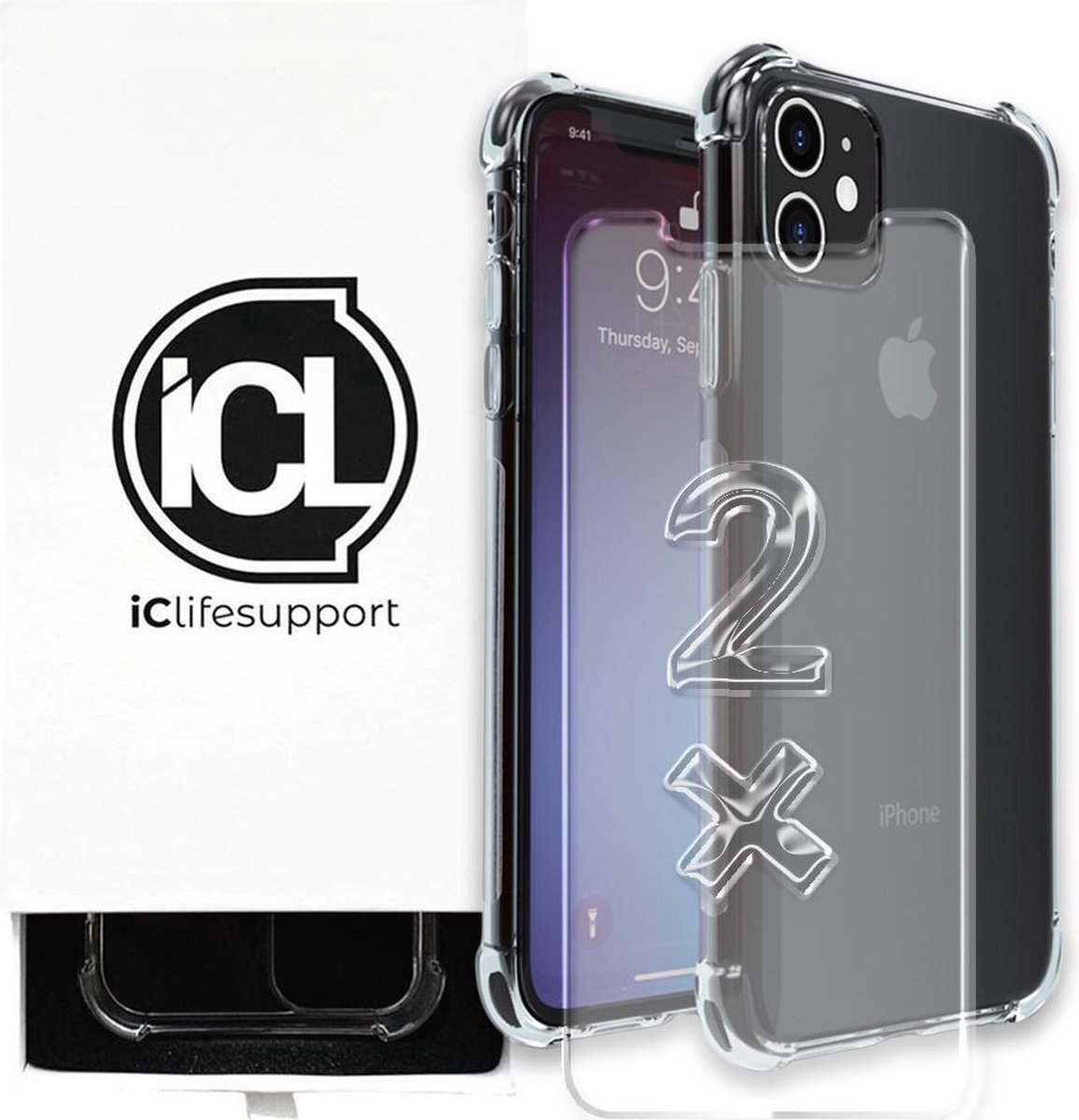iPhone 13 hoesje siliconen transparant case iPhone 13 screenprotector screen protector glas bescherming 2x