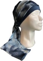 Softies chemo muts dames - Cap met vaste sjaal - Staalblauw wolkjes