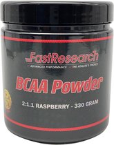 Fast Research BCAA Poeder - Op basis van 2:1:1 formule - Raspberry - Framboos - 330 gram - 55 doseringen