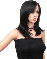 Pruik-Pruiken dames / Premium Synthetic fiber lace wig- Alice 18 INCH # 1 Jett Black