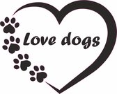 Hond - love dogs - autoraamsticker - hart - autosticker - pootje - hondenpoot - auto - hondenpootje - dier - sticker