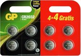 CR2032 Knoopcel Lithium 3 V 220 mAh GP Batteries 4 +4 gratis 8 stuk(s)
