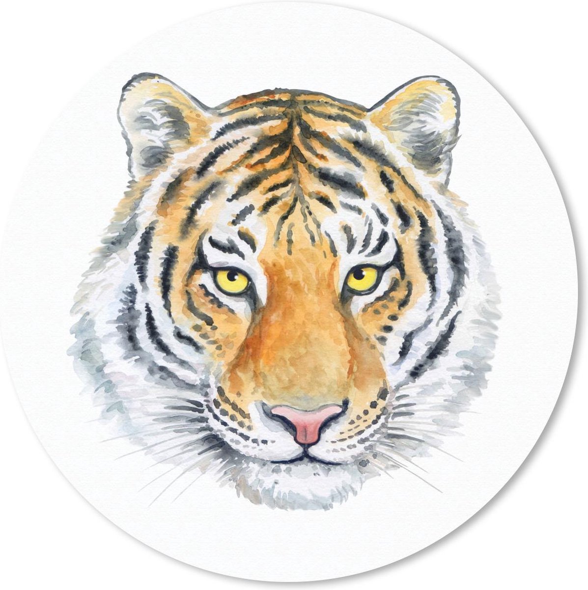 Muismat rond 50x50 cm - Mousepad Tijger - Geel - Kop - Ronde muismatten