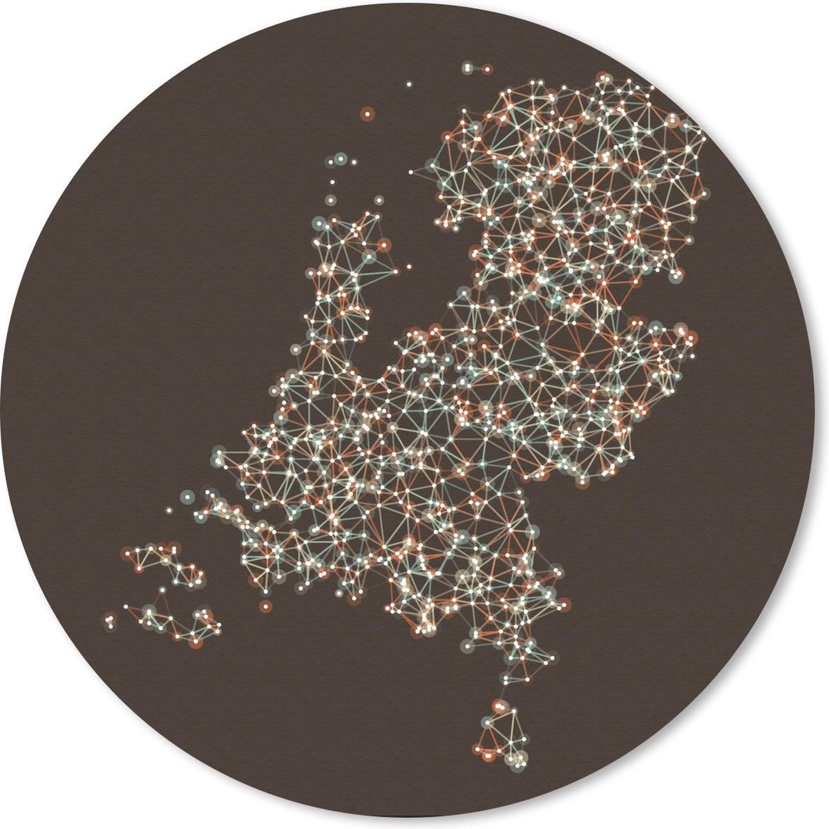 Muismat rond 40x40 cm - Mousepad Netwerk mesh kaart van Nederland - Ronde muismatten