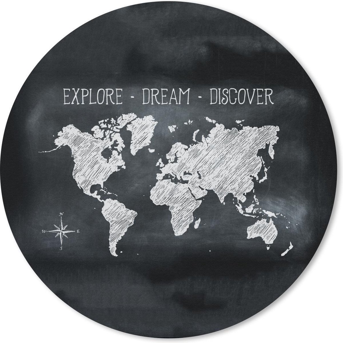 Muismat rond 50x50 cm - Mousepad Wereldkaart - Krijtbord - Kompas - Ronde muismatten