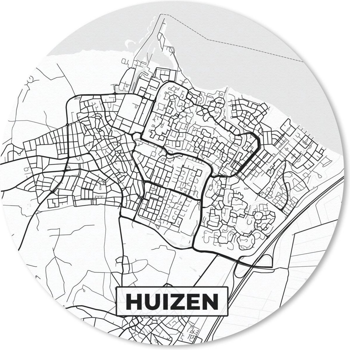 Muismat rond 50x50 cm - Mousepad Kaart - Huizen - Zwart - Wit - Ronde muismatten
