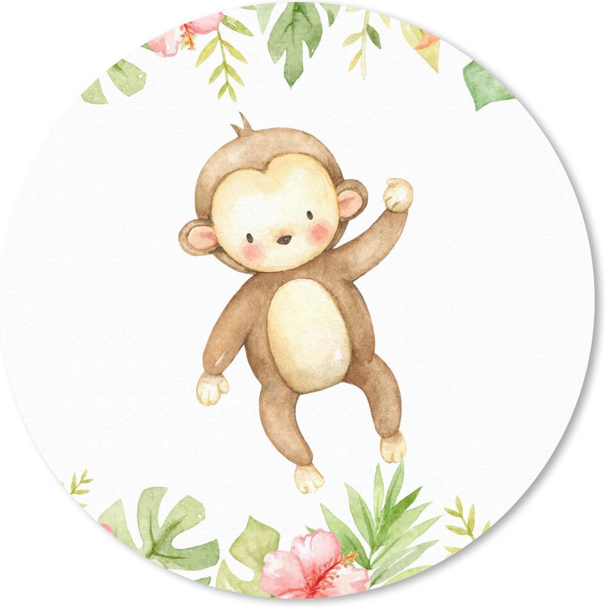 Muismat rond 50x50 cm - Mousepad Aap - Waterverf - Jungle - Ronde muismatten
