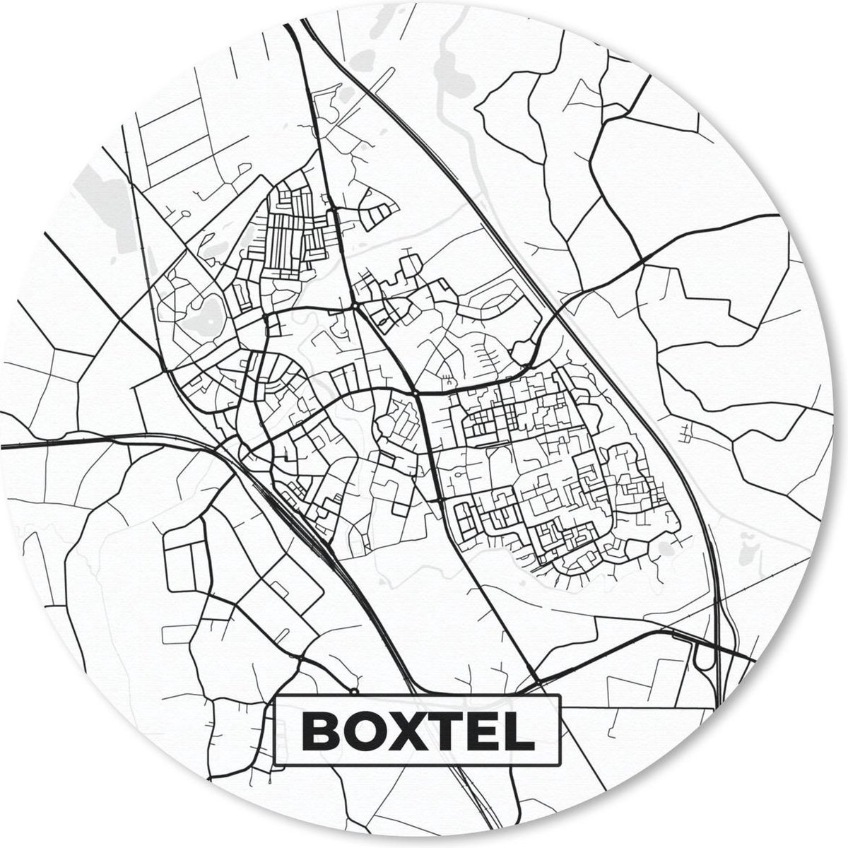 Muismat rond 50x50 cm - Mousepad Kaart - Boxtel - Zwart - Wit - Ronde muismatten