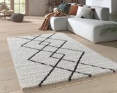 Flycarpets Candy Diamond Vloerkleed - 200x290cm - Crème/Zwart Geruit - Hoogpolig