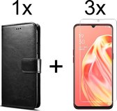 Oppo A91 hoesje bookcase met pasjeshouder zwart wallet portemonnee book case cover - 3x Oppo A91 screenprotector