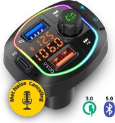 Sodex Bluetooth FM Transmitter - Carkit - Autolader - USB-C Snellader - Audio Receiver - 6 LED Kleuren