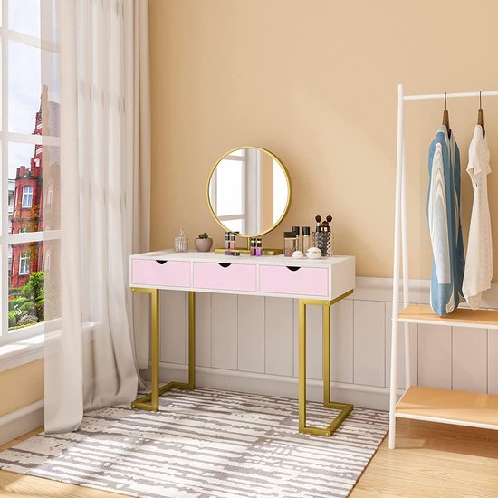 LIFEZEAL Make-uptafel voor kinderen, 2-in-1 make-uptafel met afneembare en draaibare spiegel, make-uptafel met kruk en lade voor slaapkamer, geschikt voor kinderen vanaf 3 jaar