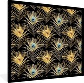 Cadre photo avec affiche - Motifs - Plumes de paon - Or - 40x40 cm - Cadre pour affiche