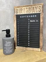 Houten verjaardagskalender inclusief houten hartje + zeeppompje toiletregels / wc / kalender / wc kalender