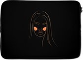 Laptophoes 14 inch - Vrouw - Goud - Roze - Line art - Laptop sleeve - Binnenmaat 34x23,5 cm - Zwarte achterkant