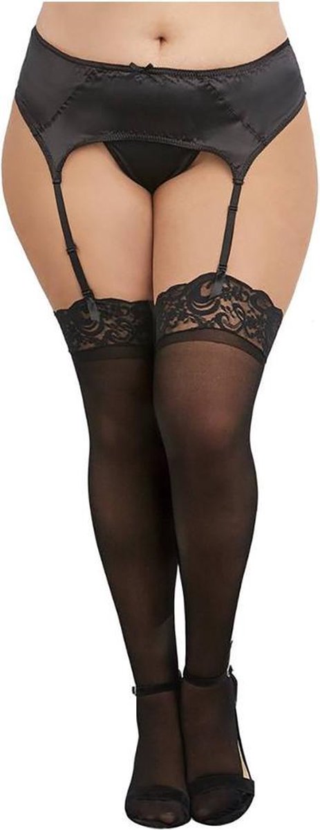 Sheer thigh highs w lace top - OS - Black