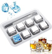 LORIOTH® Herbruikbare IJsblokjes Whiskey - Geschenkset IJsblokjes - Ice Cubes voor Dranken - RVS Whiskey Stenen - Dranken Koeler 8 stuks