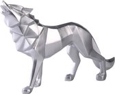 BaykaDecor - Uniek Origami Totem Wolf Beeld - Woondecoratie - Cadeau - Slaapkamer Decoratie - Kunst - Geometrisch - Zilver - 32 cm