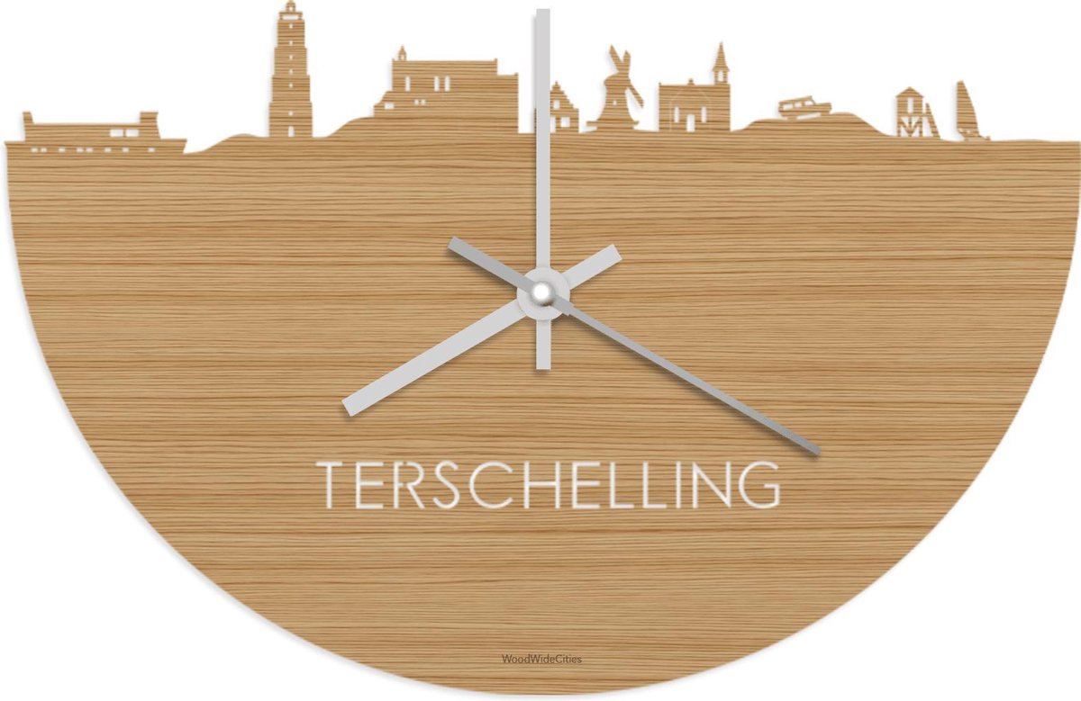 Skyline Klok Terschelling Bamboe hout - Ø 40 cm - Stil uurwerk - Wanddecoratie - Meer steden beschikbaar - Woonkamer idee - Woondecoratie - City Art - Steden kunst - Cadeau voor hem - Cadeau voor haar - Jubileum - Trouwerij - Housewarming -
