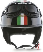 MOTO D23 braincap, Italy Zwart, halve helm, pothelm voor Vespa scooter en motor, M, hoofdomtrek 57-58cm