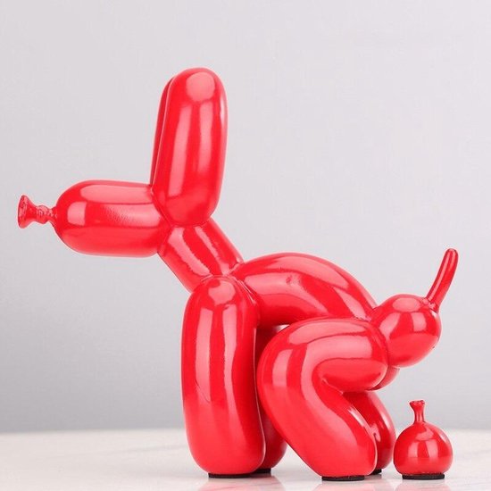 BaykaDecor - Uniek Beeldje Ballonhond Die Poept - Badkamer Decoratie - Pop Art - Jeff Koons Parodie - Balloon Dog - Rood - 22 cm