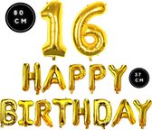 Verjaardag Versiering - 16e Verjaardag - Happy Birthday - Goud - Happy Birthday Slinger - Ballonnen Verjaardag - Verjaardag Decoratie - Fienosa