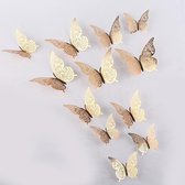 Cake topper decoratie vlinders of muur decoratie met plakkers 12 stuks goud - 3D vlinders - VL-02