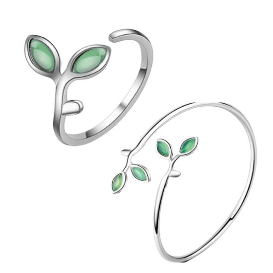 2-Delige Set-Zilver- Ring - Verstelbaar- Bangle armband- Green Leaf-Jade  groen- Charme... | bol.com