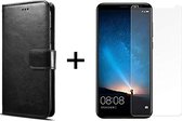Huawei Mate 10 Lite hoesje bookcase met pasjeshouder zwart wallet portemonnee book case cover - 1x Huawei Mate 10 Lite screenprotector