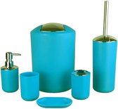 Badkamerset 6-delig accessoireset - badkamergarnituur - tandenborstelhouder - tandenborstelbeker - zeepdispenser - zeepbakje - toiletborstelhouder - prullenbak - Lichtblauw